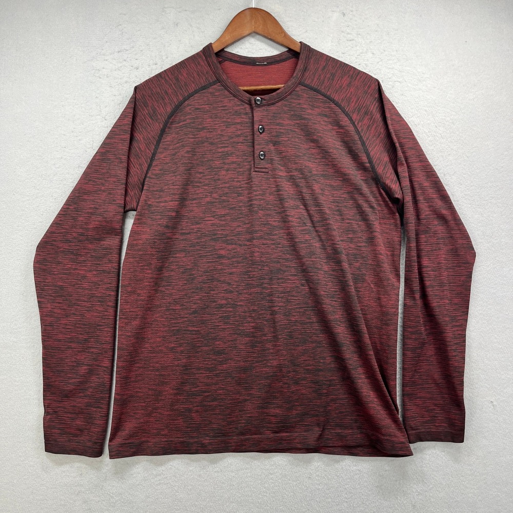 Lululemon Metal Vent Tech Henley Men Large Red Space Dye Shirt Athleisure Active